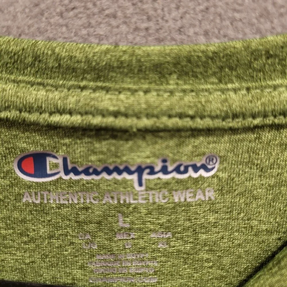 Champion Crewneck Short Sleeve T-Shirt Men's Size Large Green‎ Gym Athletic - Picture 2 of 4